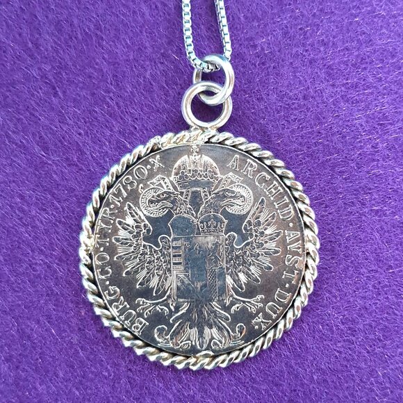 Vintage Sterling Empress Maria Theresa Coin Statement Necklace – 1780 Restrike - Picture 10 of 13